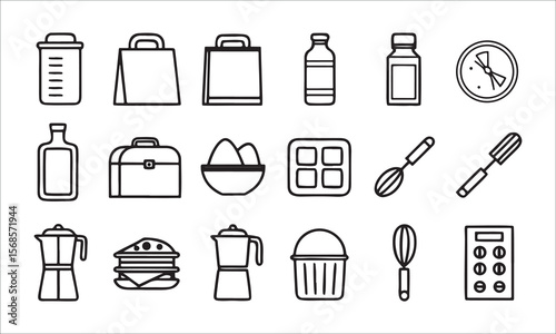 Kitchenware and food icons cooking baking