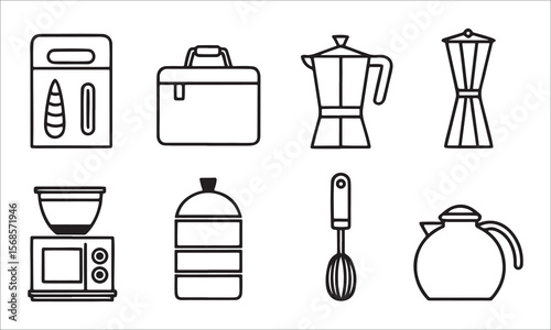 Kitchenware and appliances icons coffee maker moka pot