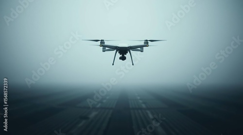 Eerie drone hovers in farmland haze