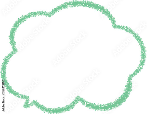 This image features a cloud-shaped outline or thought bubble drawn in a textured, green, crayon-like style against a plain.
