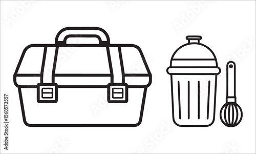 Toolbox with whisk and container kitchenware cooking