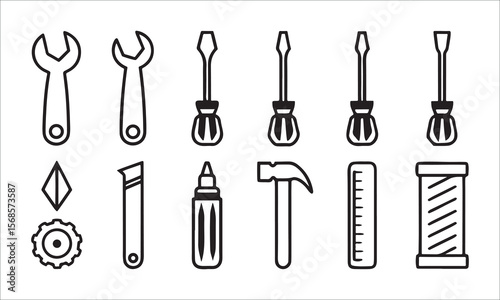 Tools and hardware icons wrench screwdriver