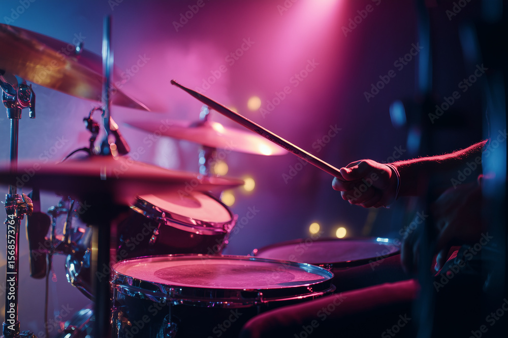 Obraz premium Drummer Drum Stage - Drummer playing with a hand on the drums in a