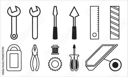 Various tools and hardware objects wrench spanner