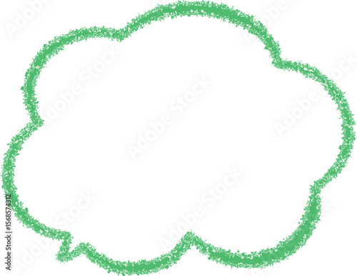 This image features a cloud-shaped outline or thought bubble drawn in a textured, green, crayon-like style against a plain.

