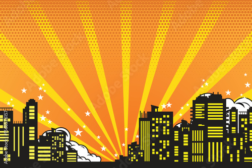 comic background with city Cartoon Color Explosion Abstract Background