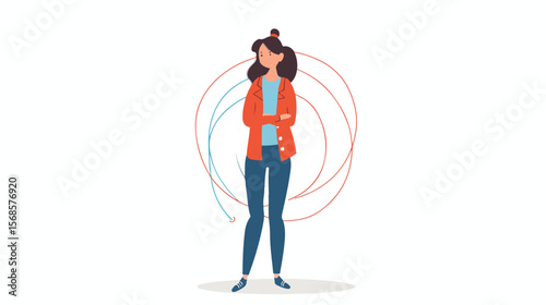 Introverted Woman: Self-Reflection, Solitude, Peaceful Mind, Inner World, Character Illustration art