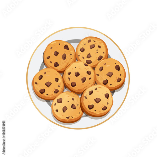 A Plate of Chocolate Chips Cookies Isolated on a Transparent Background 
