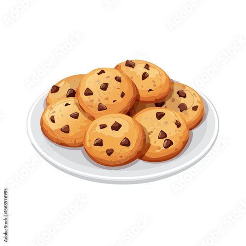 A Plate of Chocolate Chips Cookies Isolated on a Transparent Background 
