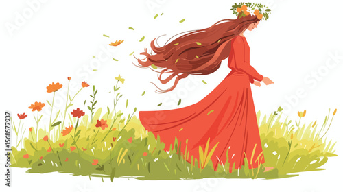 Joyful Child with Vibrant Flower Crown, Summer Fun, Smiling Girl, Beautiful Floral Headband, Happy  