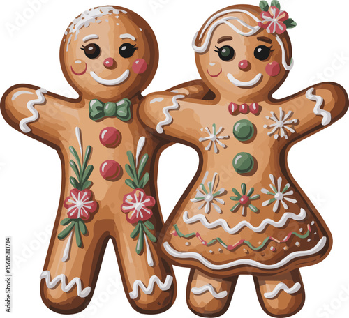 Charming gingerbread man and woman illustration perfect for holiday banners and festive advertisements