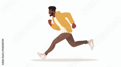 Joyful Black Man in Casual Clothes, Energetic Run, Happy, Active, Smiling, Freedom, Movement,       