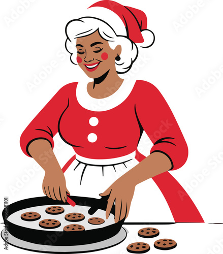 Charming mrs claus illustration with festive colors and classic fonts perfect for holiday designs