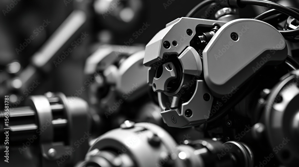 Fototapeta premium Robotic arm detail with factory closeup.