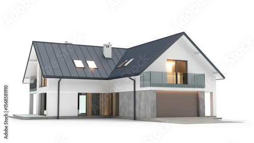 Modern house isolated on white, 3D illustration