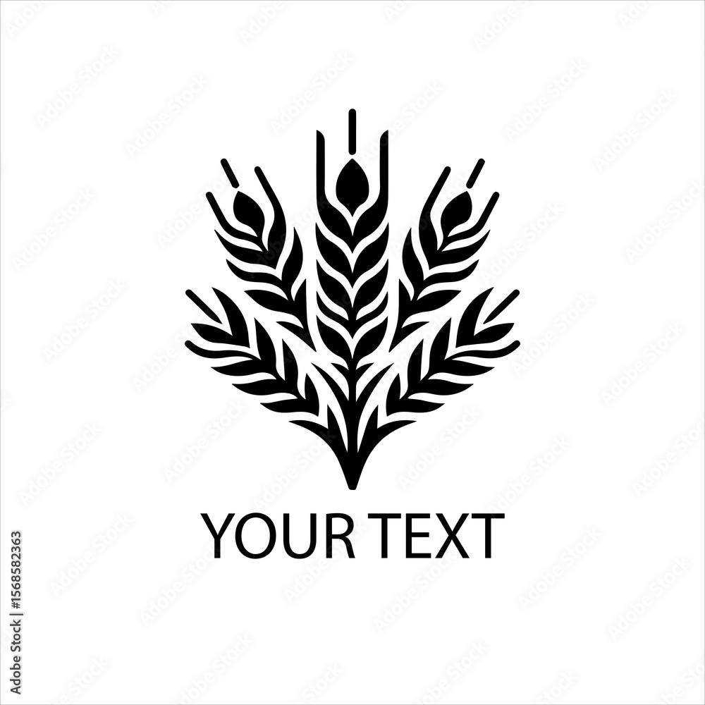 Black and White Wheat Vector Logo Isolated on White Background for Organic Food and Bakery Branding Black and White Wheat Vector Logo Isolated on White Background for Organic Food and Bakery Branding