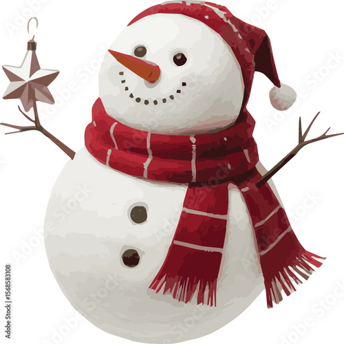 Charming winter snowman illustration with festive colors and classic typography
