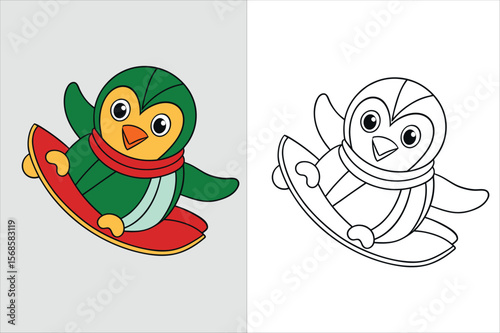 illustration of a penguin sliding kids coloring page