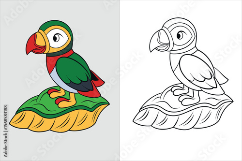 illustration of a puffin perched kids coloring page