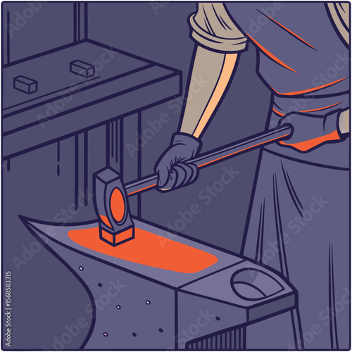 Blacksmith hammering glowing metal on anvil metalworking forging