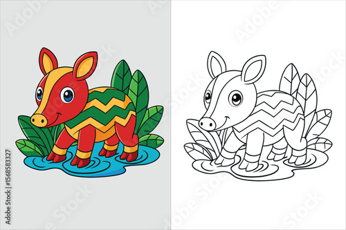 illustration of a tapir walking kids coloring page