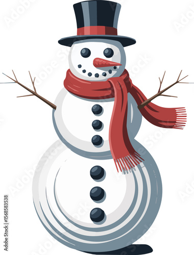 Charming winter snowman illustration with festive elements and bold outlines