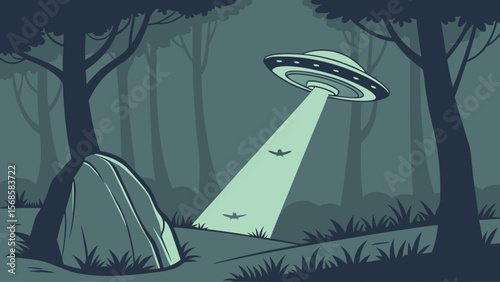 Flying saucer beam illuminates forest creatures alien spacecraft beam of light
