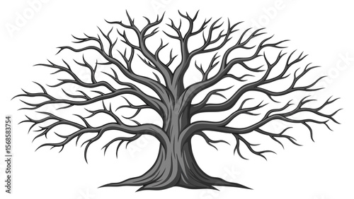 Gnarled bare tree with intricate branches dark
