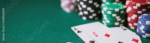 Two Aces and Chips on Green Felt Casino Night, Gambling , Poker