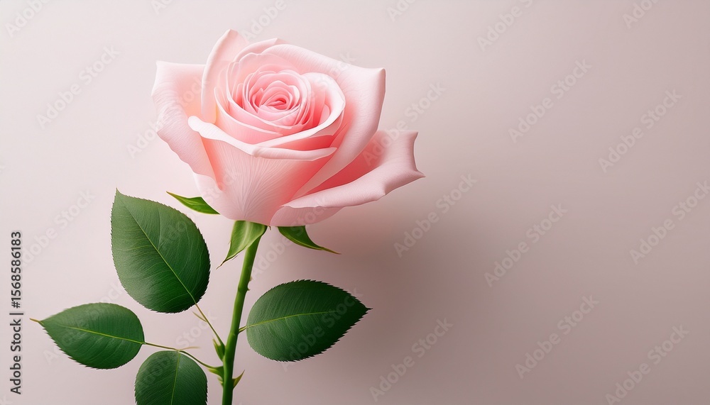Fototapeta premium elegant pink rose with delicate petals and soft green stem in a minimalist setting