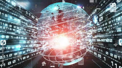 Futuristic global social media, people network and tacit digital data sharing . Concept of smart digital transformation and technology disruption that changes global trends in new information era .