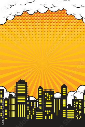 comic background with city Cartoon Color Explosion Abstract Background