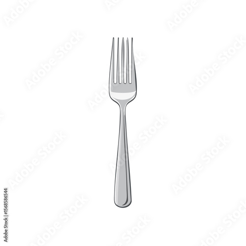 Single silver fork with tines on a plain black backdrop in a studio setting