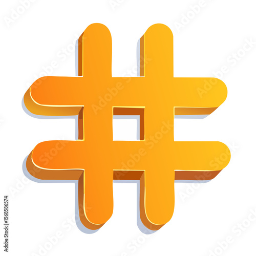 Orange Hashtag Symbol with 3D Effect on Black Background