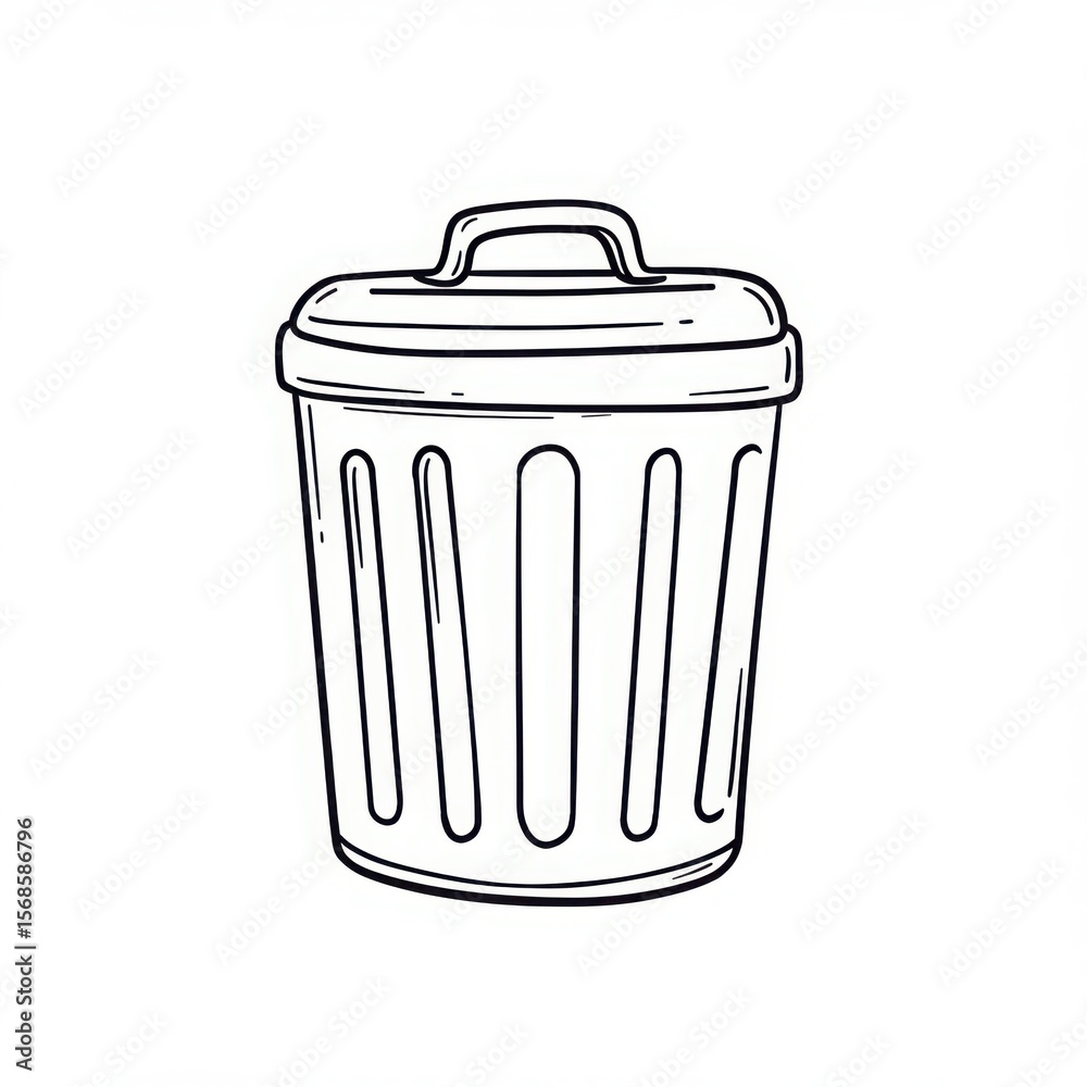 Outline drawing of a trash can with lid isolated on white background Outline drawing of a trash can with lid isolated on white background
