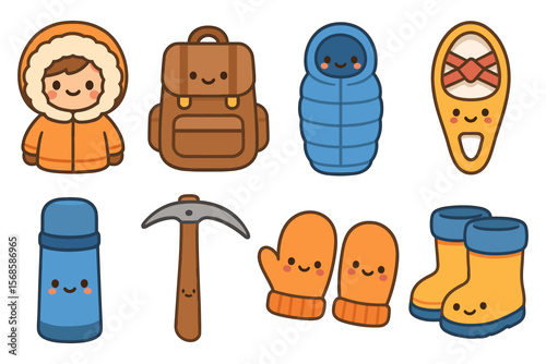 Cute winter hiking vector illustration - flat style design for cards and posters
