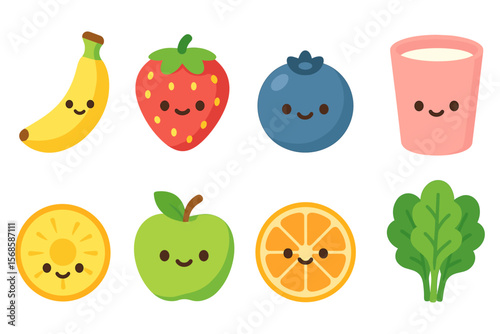 Cute fruit and smoothie vector illustration for kids' design in flat style