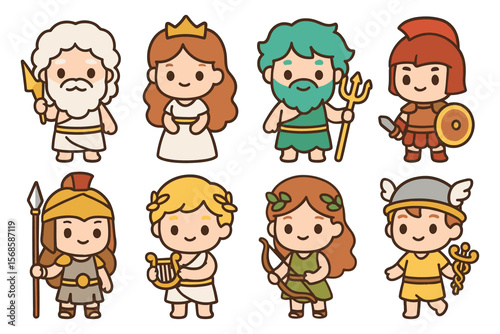 Cute greek mythology characters vector illustration in flat style for educational design