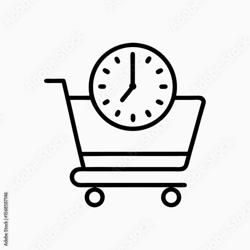 Shopping time shows shopping cart and clock for business design, showing shopping time. This design illustrates shopping time and efficient business, showcasing efficiency.