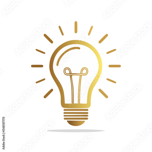 Golden lightbulb icon glowing on black background representing invention and creativity with symbolic innovation for ideas and concepts