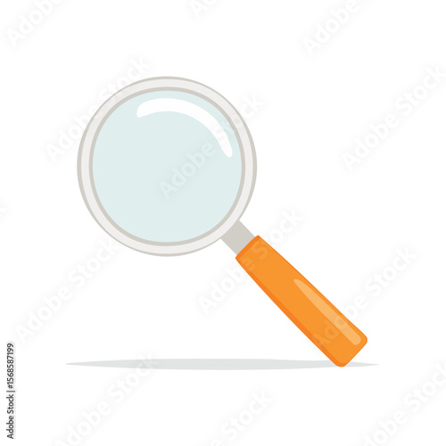 Magnifying glass illustration for research analysis and exploration with orange handle on a black background