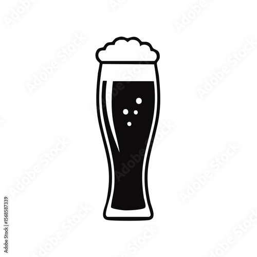 Pilsner Beer in Glass Illustration White Icon on Black Craft Beverage with Foam Drink Alcohol Refreshment Bar Restaurant Pub Party Celebration