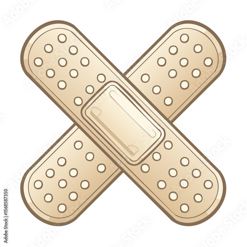 Adhesive bandages crossed for healthcare vector illustration for first aid treatment and wound care against infection with sterile protection