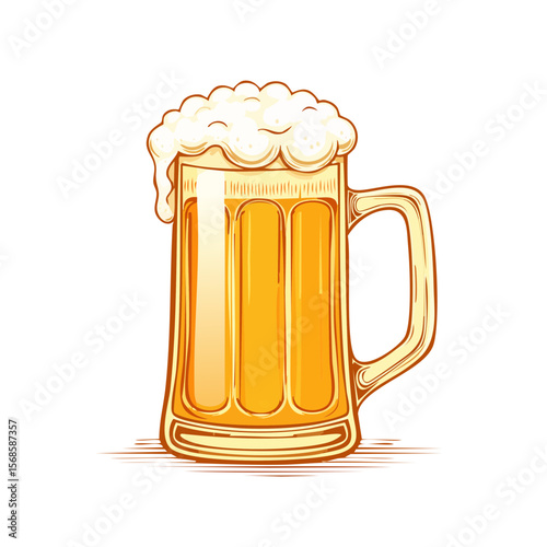Refreshing beer mug illustration with golden brew and frothy foam on dark background celebratory pub drinks happy hour