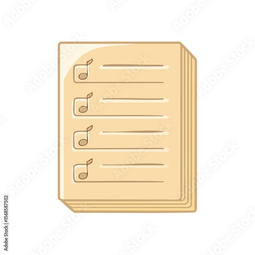 Sheet Music Stack with Musical Notes on Lined Paper Pages for Songwriting or Composition