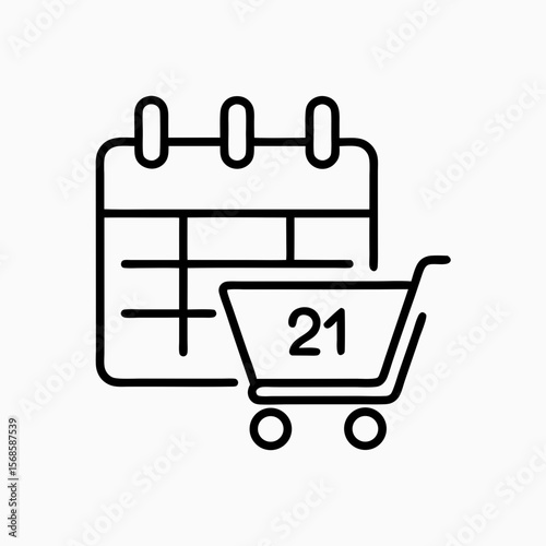 Shopping calendar icon shows scheduling for online purchases and shopping calendar icon date. This shopping calendar icon can represent e-commerce planning and digital event management.
