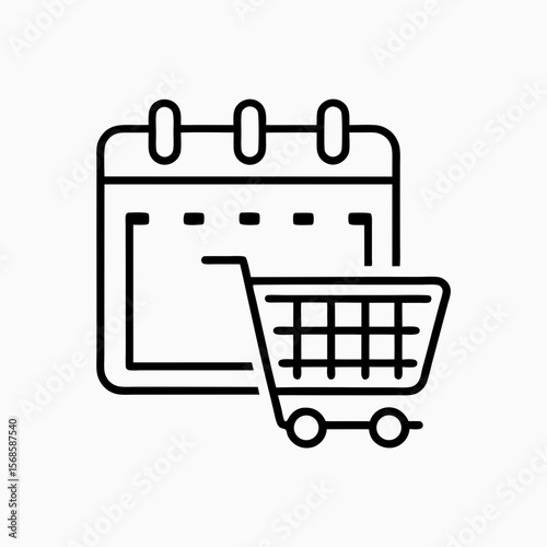 Shopping date concept showing calendar with shopping cart. Shopping date is perfect for illustrating schedules and planning. Use concept shopping date for presentations, marketing materials,