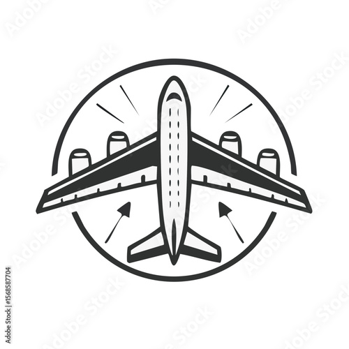 Airplane Illustration with Engine Badge Style Travel Vector Graphic Flight Design