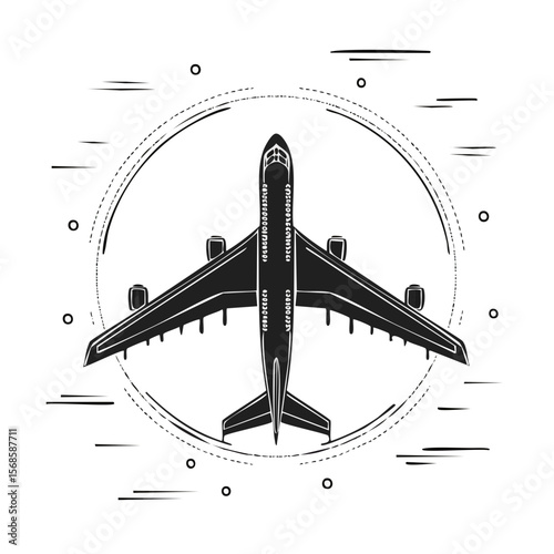 Airplane Minimalist Design Flying in Dark Sky with Stars and Modern Illustration