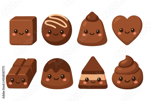 Cute kawaii chocolate vector illustration for dessert design in flat style
